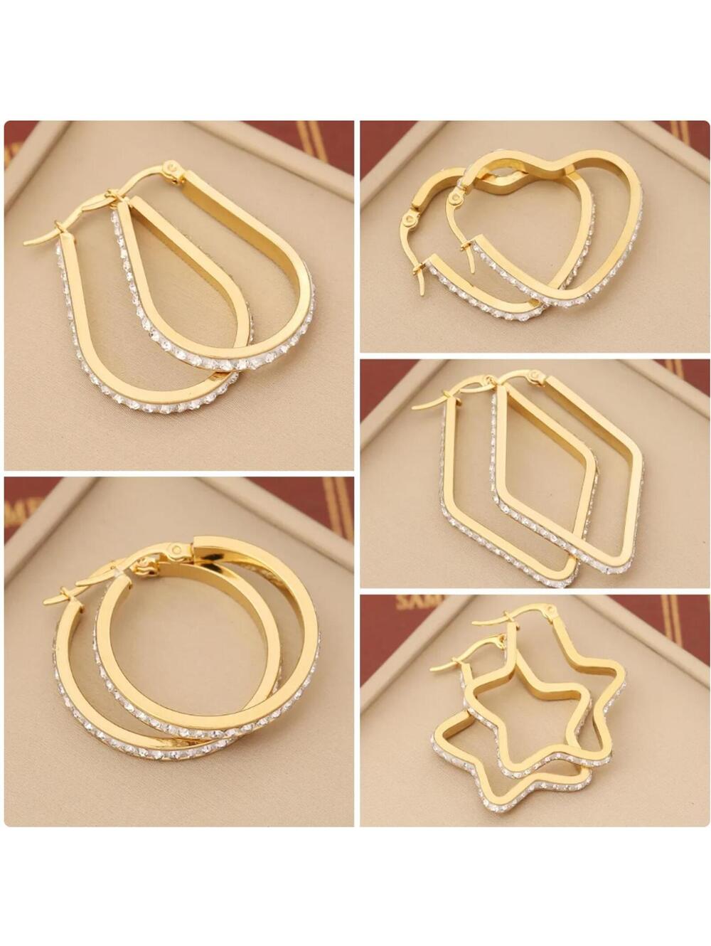 Large bling round hoop Earrings - Gold - CZs - 2" - Picture 2 of 2